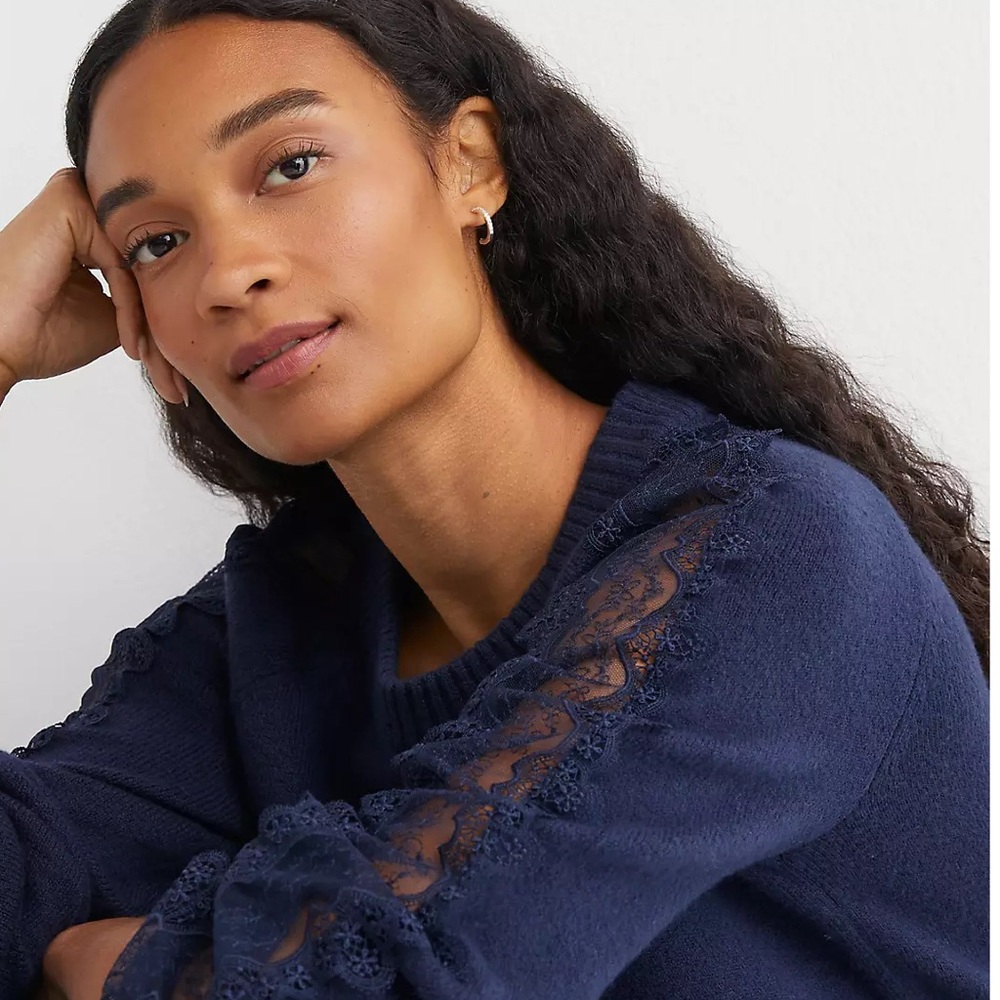 Loft Navy Sweater with Lace Details size Medium NWT